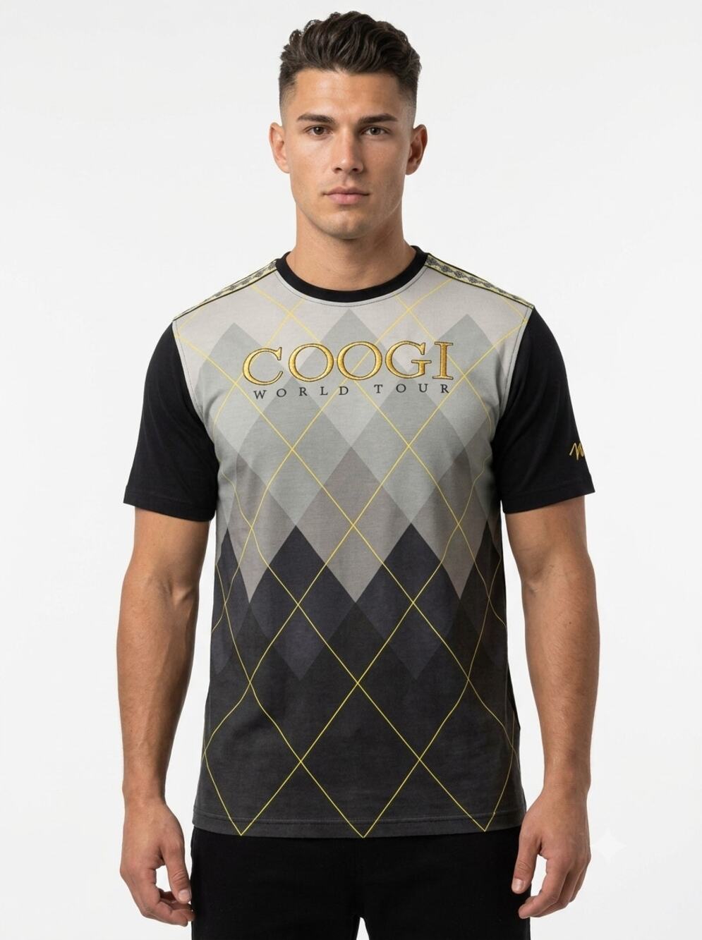 VTG COOGI World Tour T-Shirt Mens 2XL Gray Black Argyle Diamond Embroidered Logo